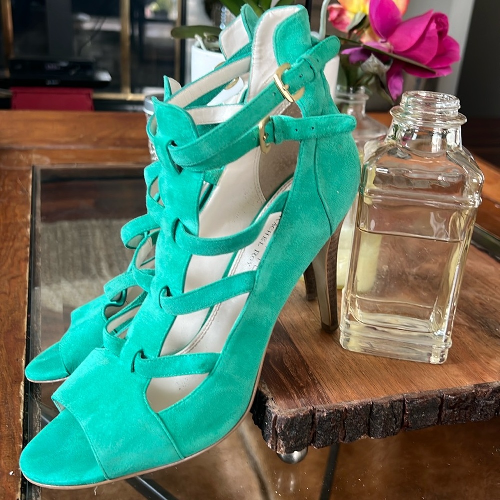 Rachel Roy Suede Teal Heels - Picture 3 of 12